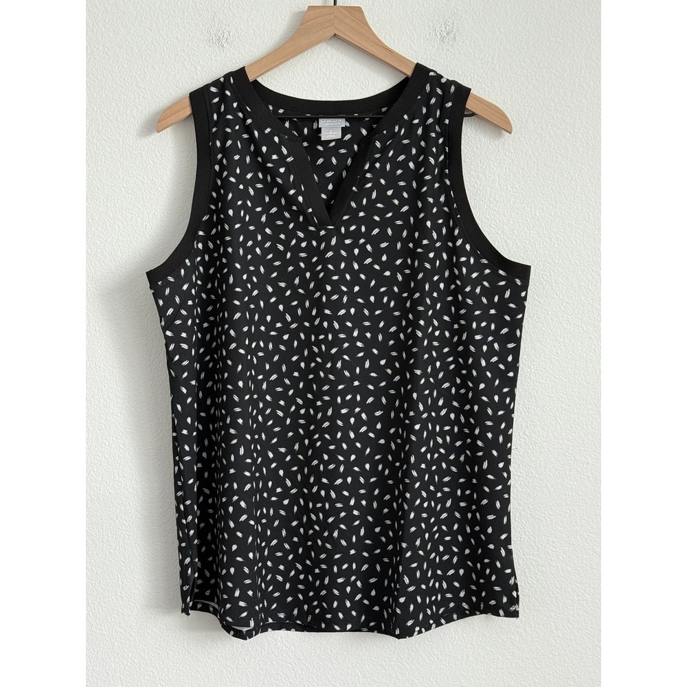 Chico's Zenergy Sleeveless Blouse Black White Abstract Brushstroke Print V-Neck